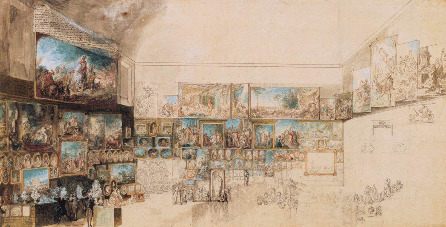 View of the Salon of 1765, vintage artwork by Gabriel-Jacques de Saint-Aubin, 12x8" (A4) Poster
