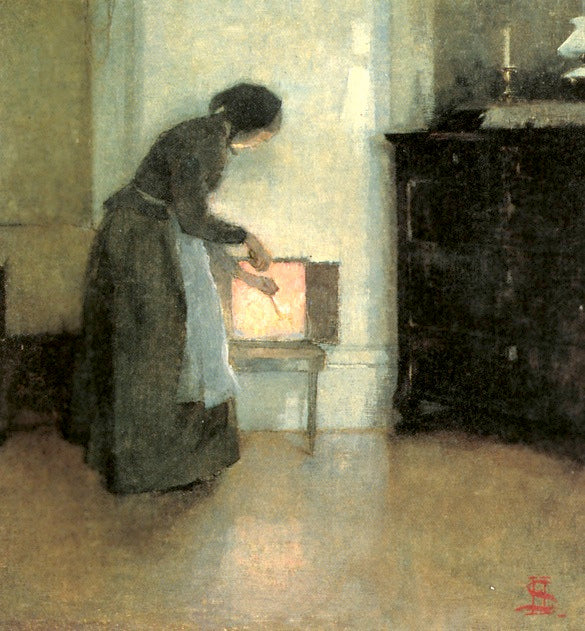 At the Hearth, vintage artwork by Helene Schjerfbeck, 12x8" (A4) Poster
