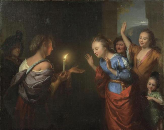The parable of the lost piece of silver, vintage artwork by Godfried Schalcken, 12x8" (A4) Poster