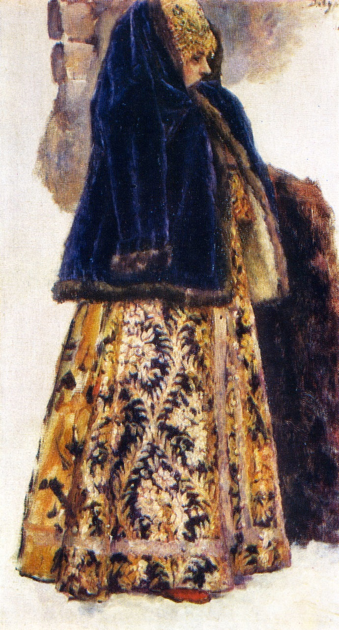 Boyaryshnia in a Violet Quilted Jacket (study), vintage artwork by Vasili Ivanovich Surikov, 12x8" (A4) Poster