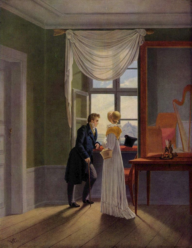Couple at the Window, vintage artwork by Georg Friedrich Kersting, 12x8" (A4) Poster
