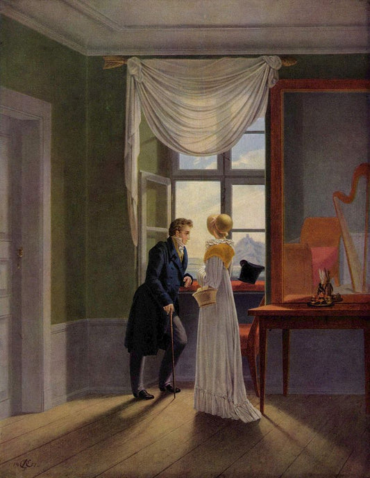 Couple at the Window, vintage artwork by Georg Friedrich Kersting, 12x8" (A4) Poster