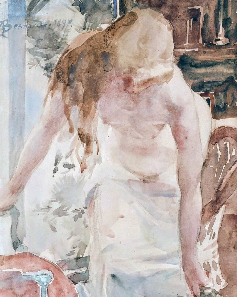 Femme à sa toilette, vintage artwork by Paul Albert Besnard, 12x8" (A4) Poster