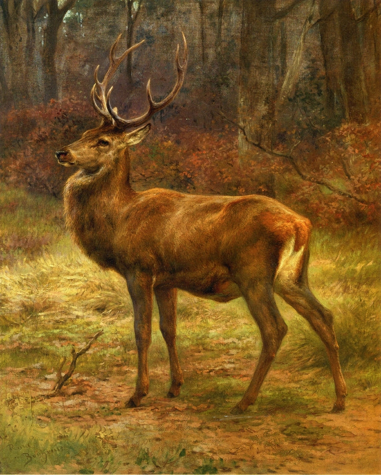 Stag in an Autumn Landscape, vintage artwork by Rosa Bonheur, 12x8" (A4) Poster