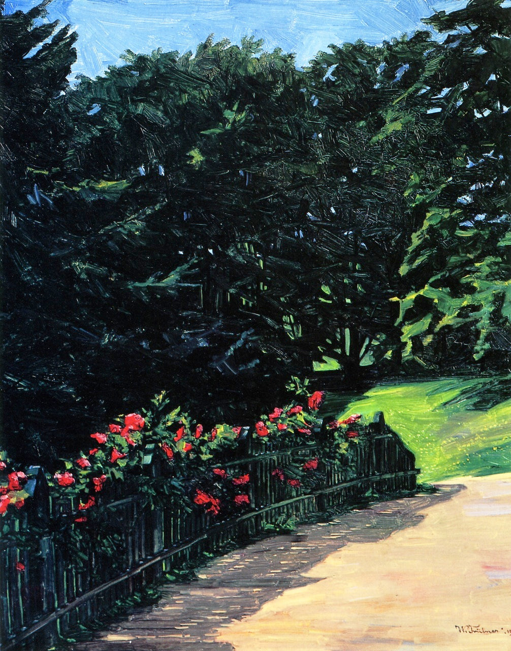 Rose Fence at Starnberg Lake, vintage artwork by Wilhelm Trübner, 12x8" (A4) Poster