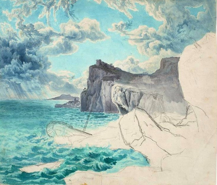 Storm on a Rocky Coast, vintage artwork by August Kopisch, A3 (16x12") Poster Print