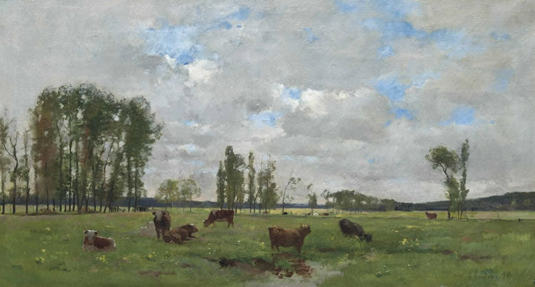 Cattle Grazing, vintage artwork by Pierre-Emmanuel Damoye, 12x8" (A4) Poster