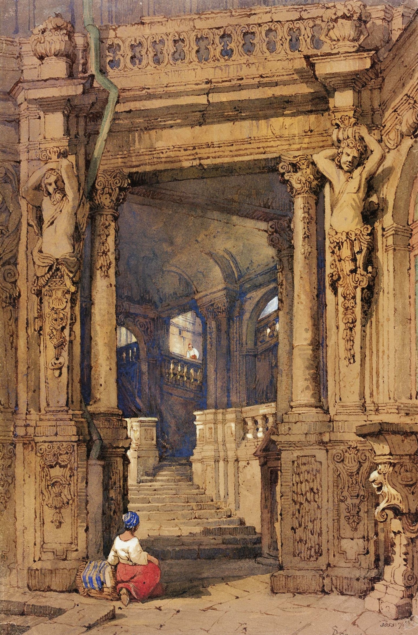 Entrance to the Zwinger, Dresden, vintage artwork by Samuel Prout, 12x8" (A4) Poster