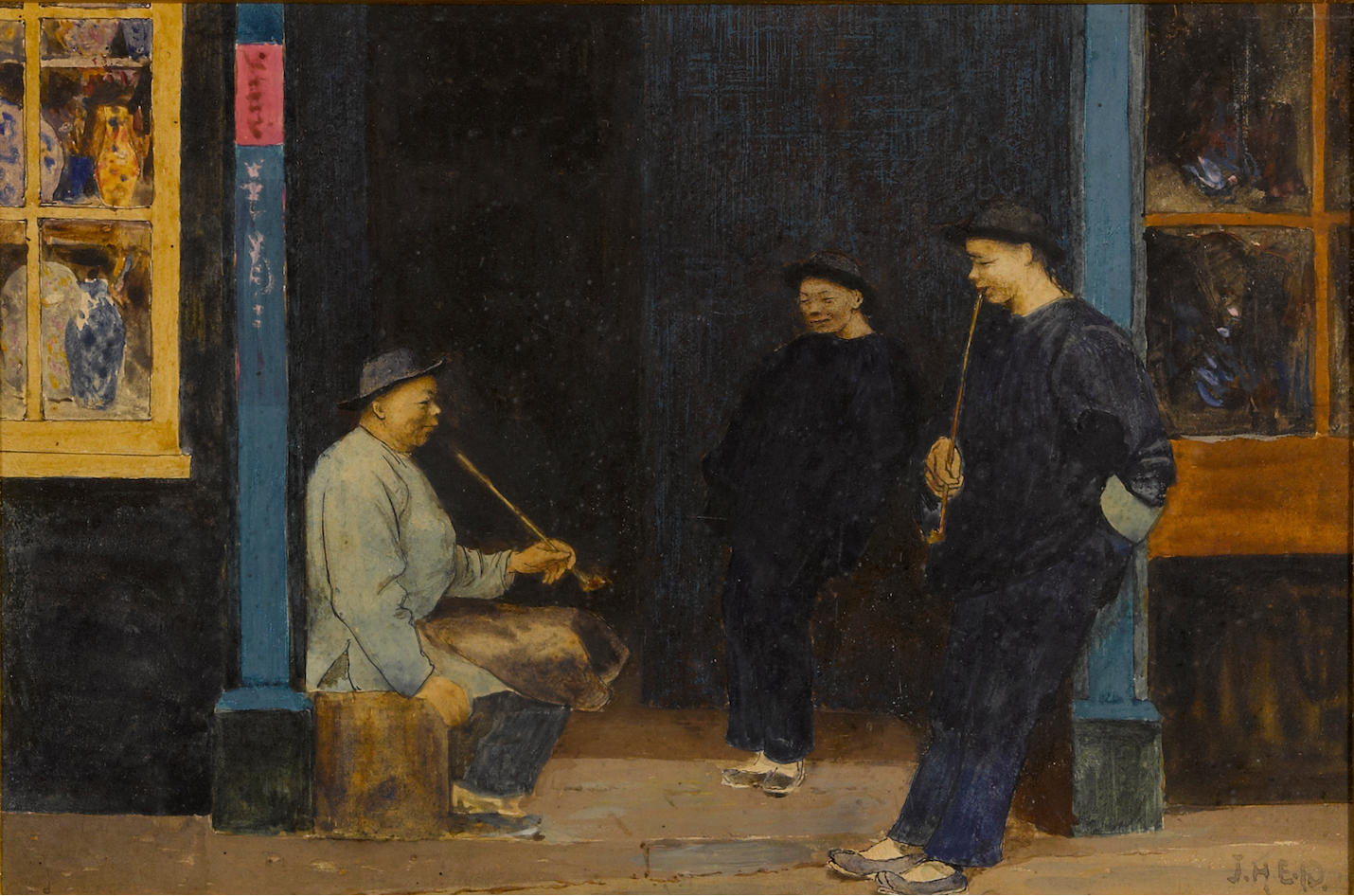 Scene from Chinatown, San Francisco, vintage artwork by John Herbert Evelyn Partington, 12x8" (A4) Poster