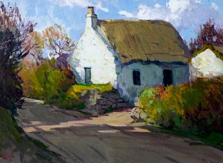 Old Thatched Cottage, vintage artwork by Hans Iten, 12x8" (A4) Poster