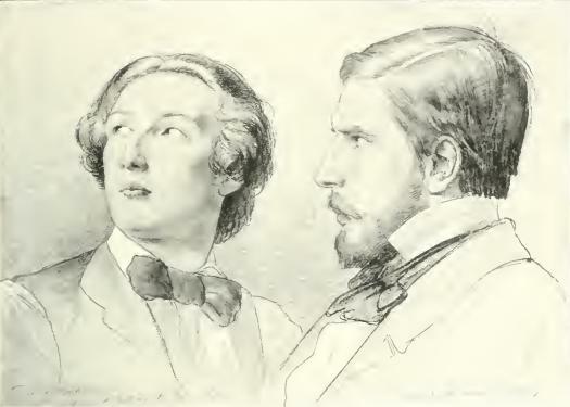 Portrait of Frederic Leighton und Enrico Gamba, vintage artwork by Eduard von Steinle, A3 (16x12") Poster Print
