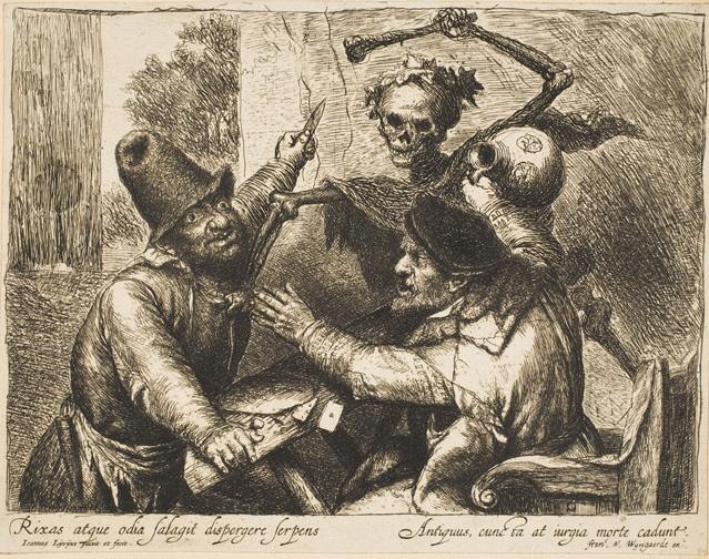 The Quarreling Players and Death, vintage artwork by Jan Lievens, 12x8" (A4) Poster