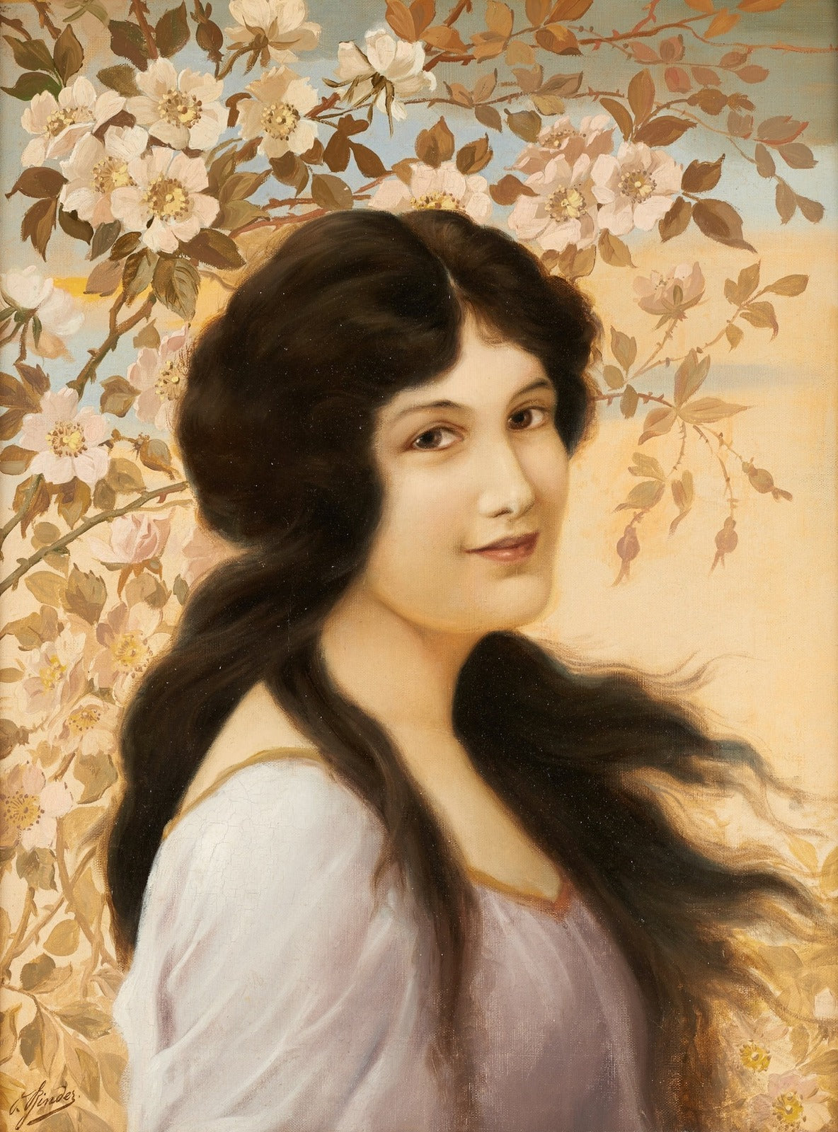 Girl in the Wind, vintage artwork by Alois Binder, 12x8" (A4) Poster