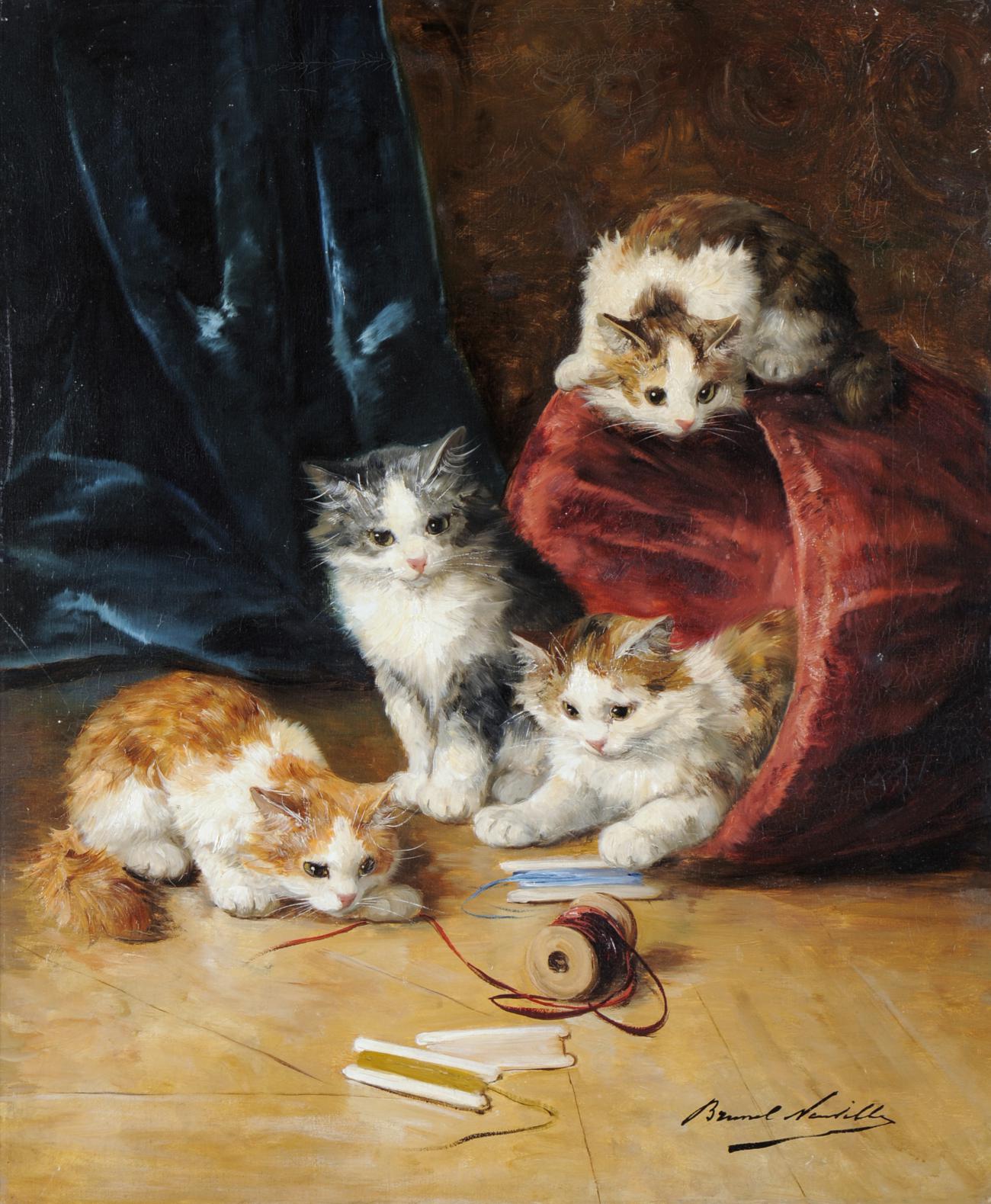 tens playing in a sewing basket by Alfred Brunel de Neuville,A3(16x12")Poster