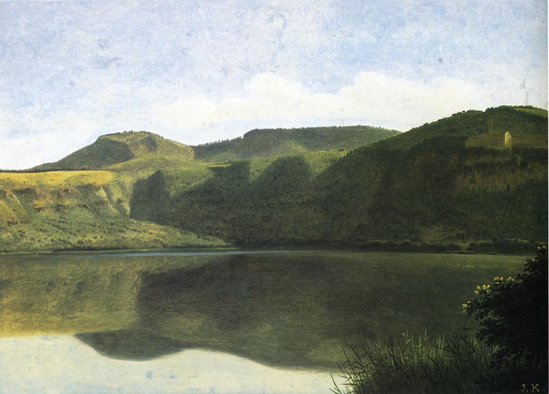Lake Albano with Palazzolo, vintage artwork by Joseph August Knip, 12x8" (A4) Poster