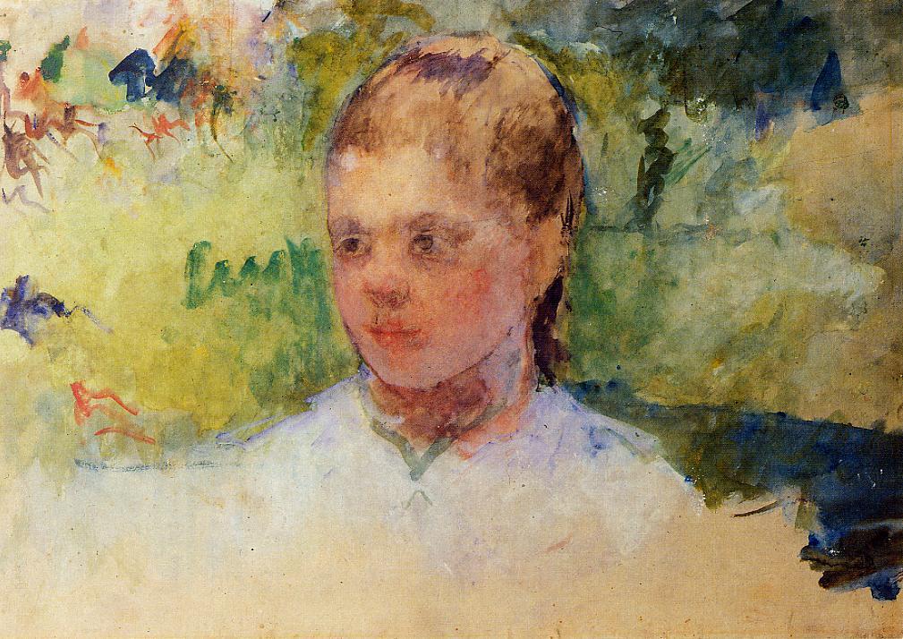 Girl's Head - Green Background, vintage artwork by Mary Cassatt, 12x8" (A4) Poster