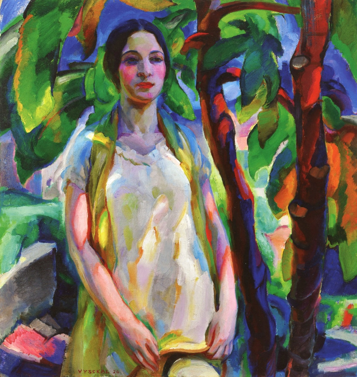 Girl in Garden, vintage artwork by Edouard Vysekal, 12x8" (A4) Poster