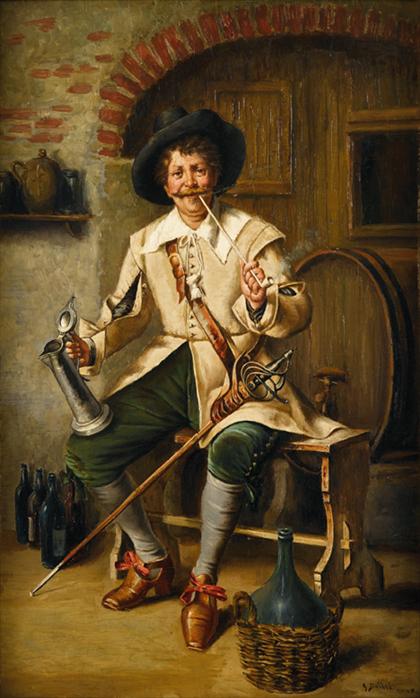 Cavalier in the Tavern, vintage artwork by Gaetano Bellei, 12x8" (A4) Poster