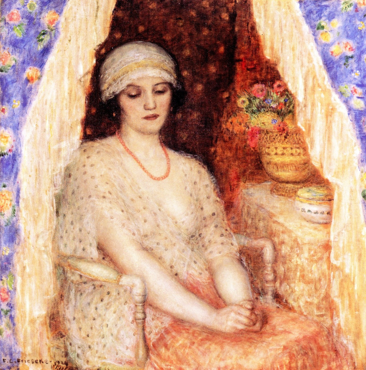 Blue Curtains by Frederick Carl Frieseke,16x12(A3) Poster
