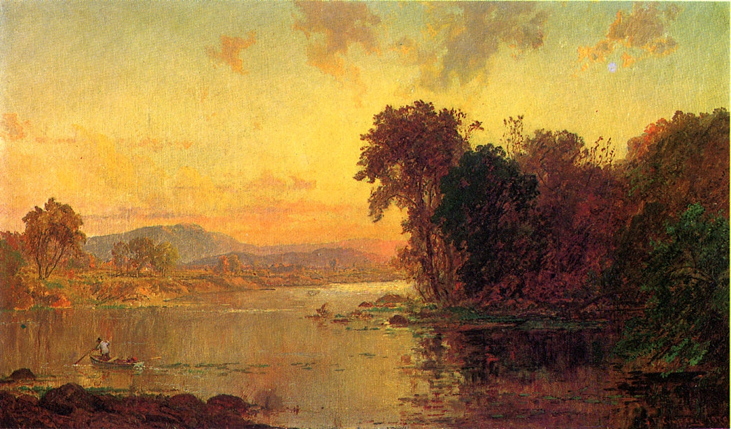 Fisherman in Autumn Landscape, vintage artwork by Jasper Francis Cropsey, 12x8" (A4) Poster
