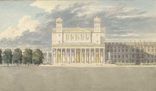 The  Façade and Surroundings for a Cathedral in Berlin, vintage artwork by Karl Friedrich Schinkel, 12x8" (A4) Poster