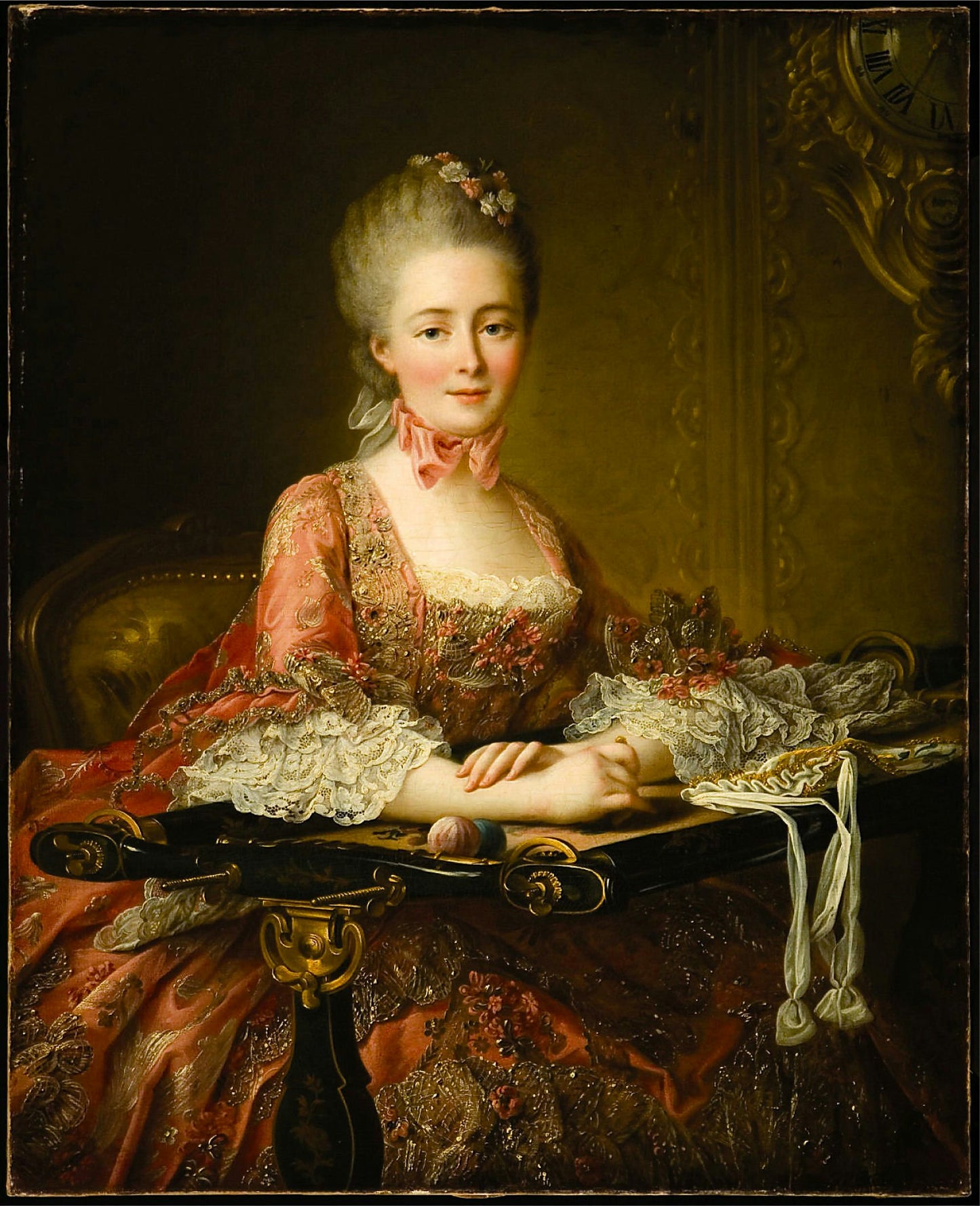 Marquise de Caumont La Force, vintage artwork by François-Hubert Drouais, 12x8" (A4) Poster