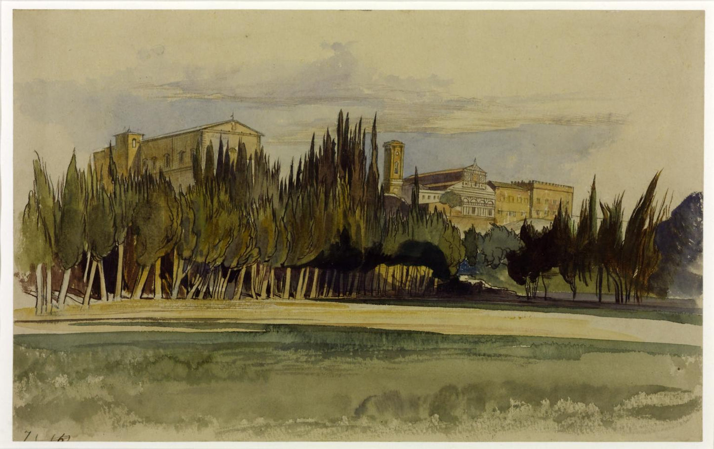 San Miniato al Monte, vintage artwork by Edward Lear, A3 (16x12") Poster Print