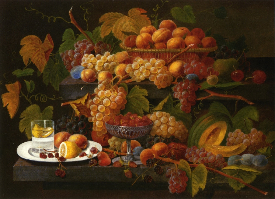 Fruit and Lemon Water, vintage artwork by Severin Roesen, A3 (16x12") Poster Print
