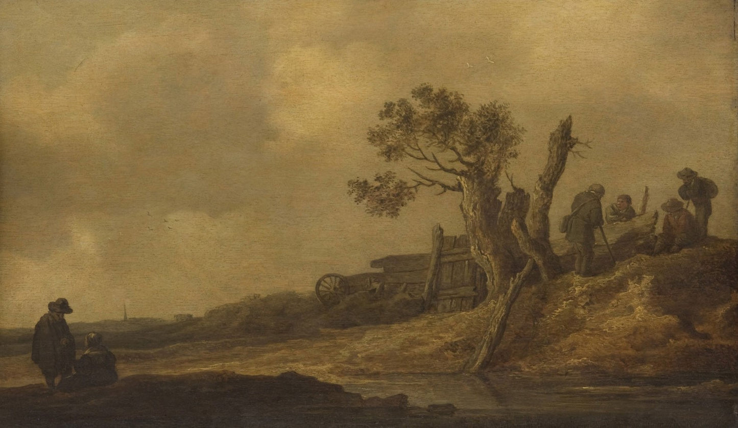 Peasants near a Pool, vintage artwork by Jan van Goyen, 12x8" (A4) Poster