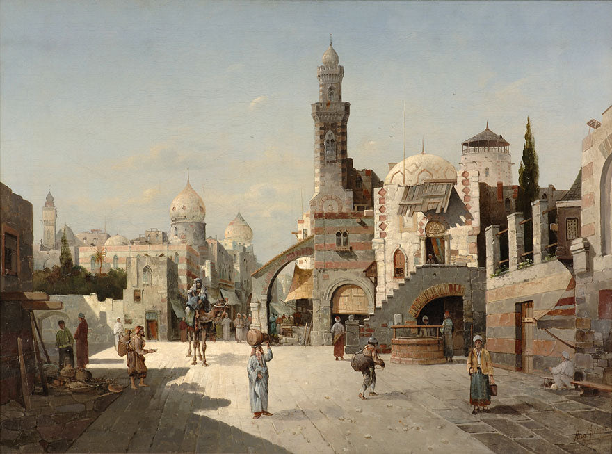 Oriental Street Scene, vintage artwork by August von Siegen, 12x8" (A4) Poster
