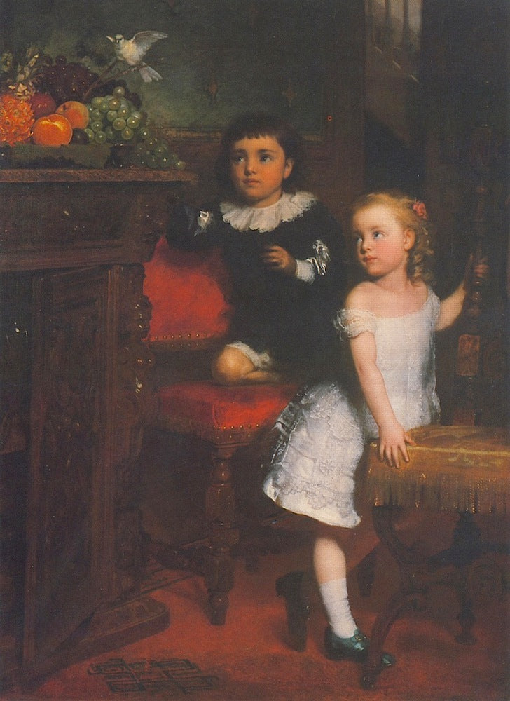 Two Children Watching the White Dove, vintage artwork by Samuel S. Carr, 12x8" (A4) Poster