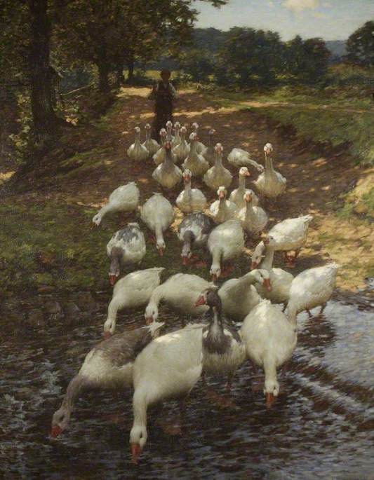 The Watersplash, vintage artwork by Henry Herbert la Thangue, 12x8" (A4) Poster