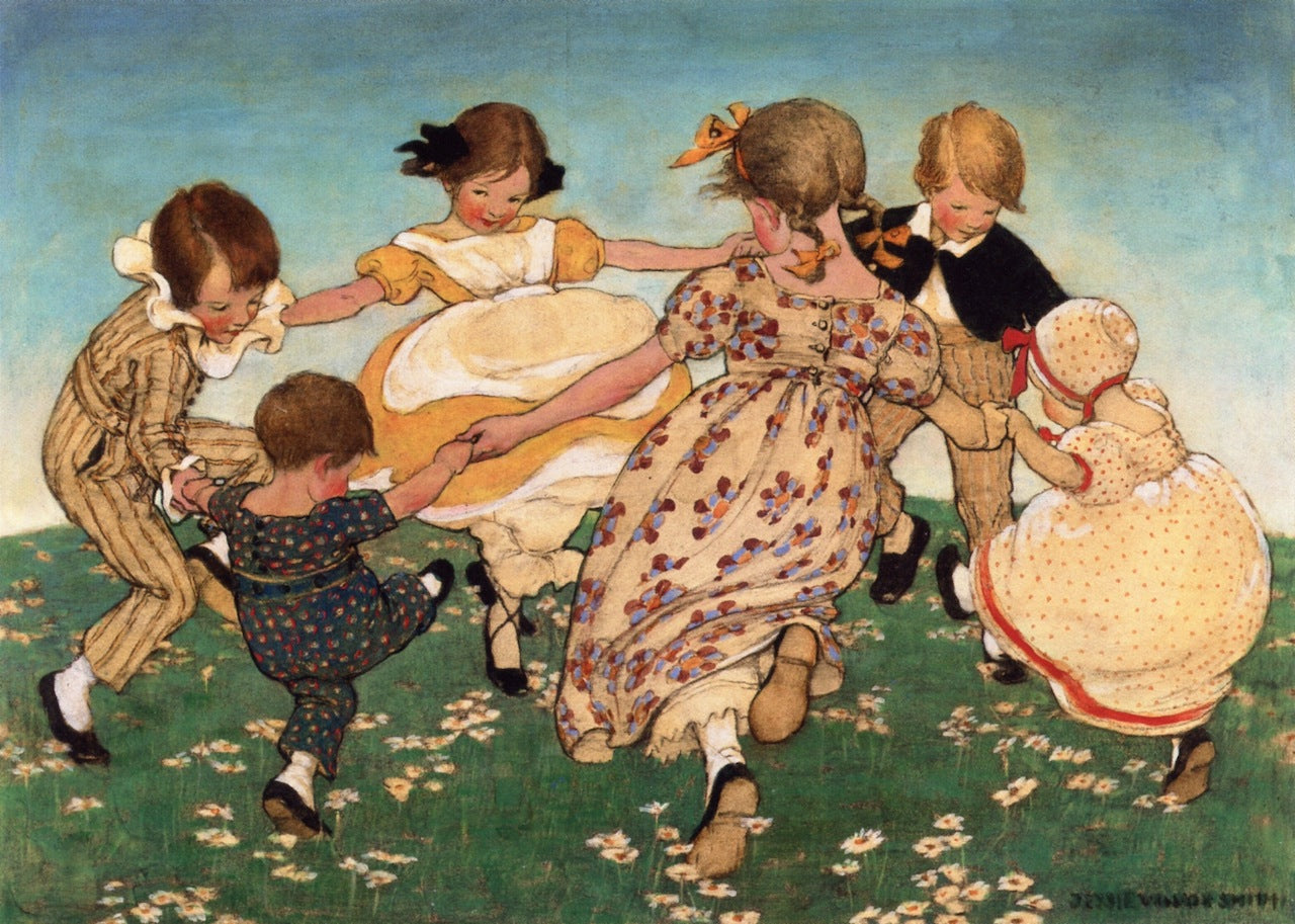 Round the Ring of Roses, vintage artwork by Jessie Willcox Smith, 12x8" (A4) Poster