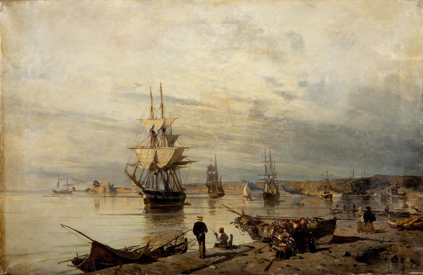 Sunset at the seashore, vintage artwork by Constantinos Volanakis, 12x8" (A4) Poster