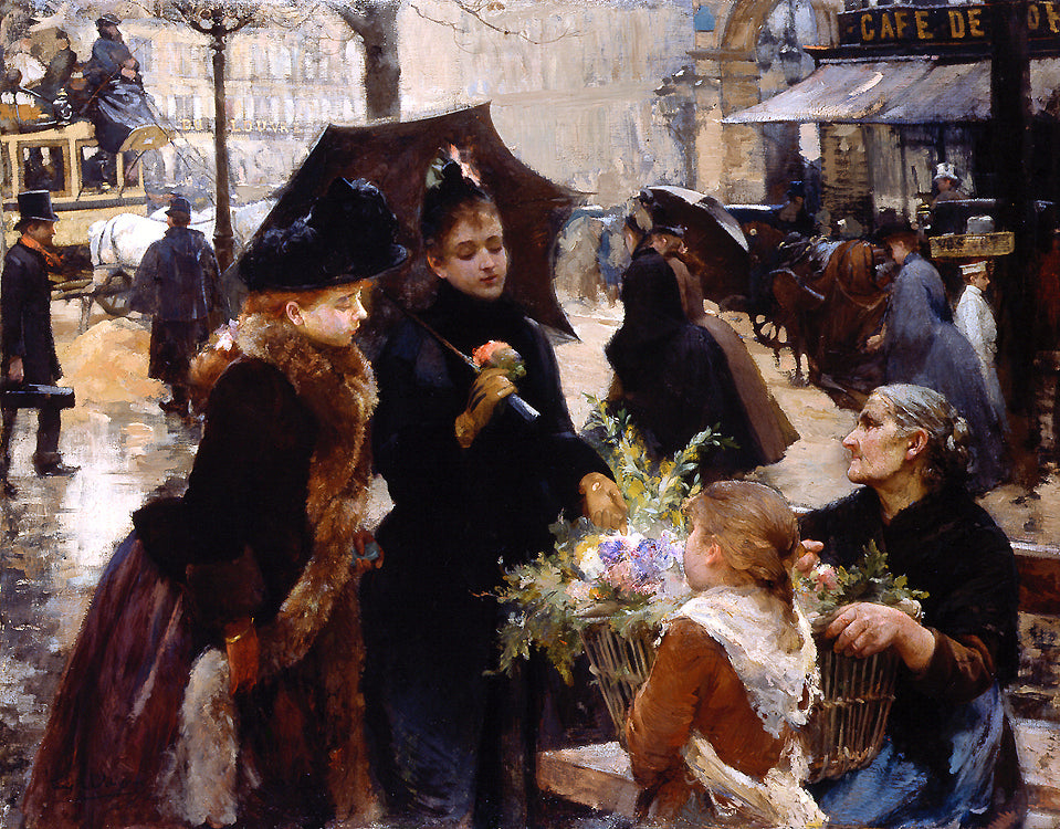 Place du Theâtre-Français, vintage artwork by Louis Marie de Schryver, 12x8" (A4) Poster
