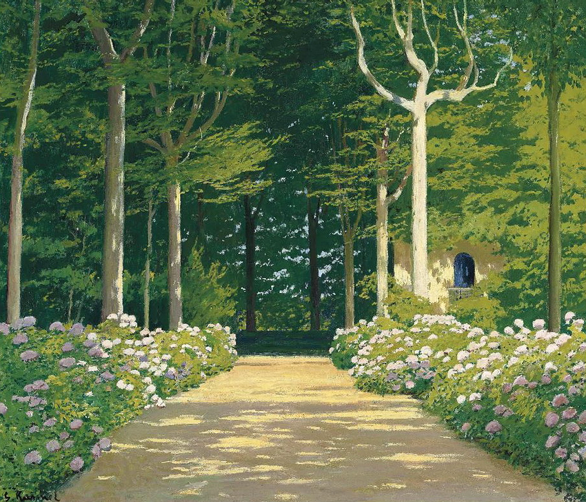 Hydrangeas on a Garden Path by Santiago Rusinol Prats,A3(16x12")Poster
