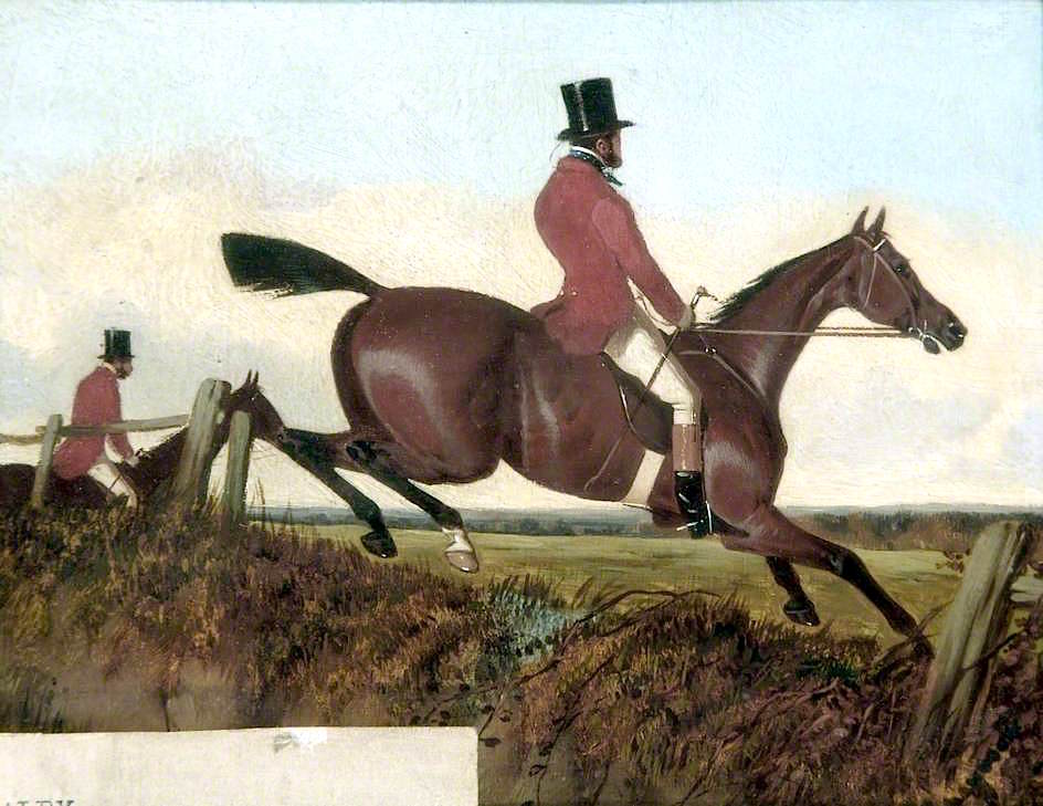 Gentleman on a Chestnut Horse Taking a Fence, vintage artwork by John Dalby , A3 (16x12") Poster Print