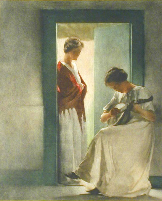 Two Girls in a Doorway by Peter Ilsted,A3(16x12")Poster
