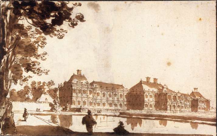 The Huis ter Nieuburch at Rijswijck, Seen from the South-Southwest, vintage artwork by Jan de Bisschop, 12x8" (A4) Poster