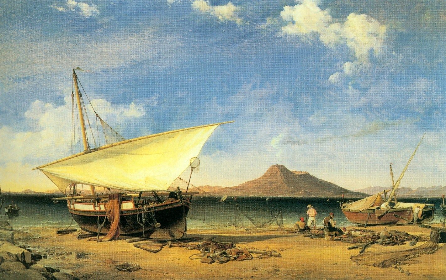 Mending the Nets in the Bay of Naples, vintage artwork by Edward William Cooke, R.A., A3 (16x12") Poster Print
