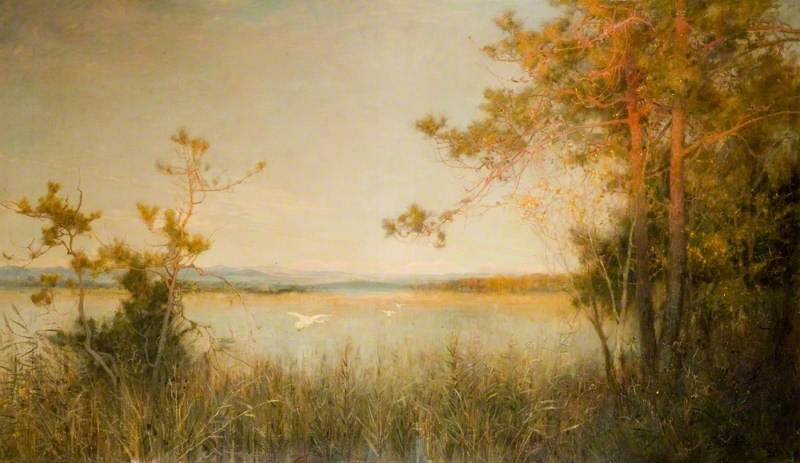 Reedy Mere and Sunlit Hills, vintage artwork by Alfred East, 12x8" (A4) Poster