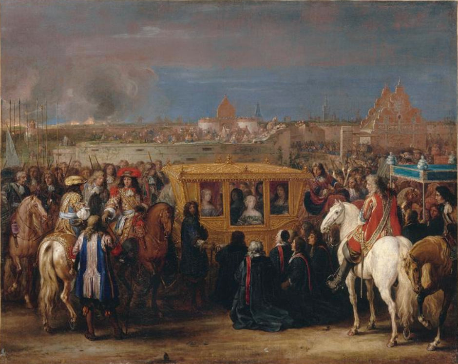 Solemn entry of King Louis XIV and Queen Maria-Theresa in Douai on 23 August 1667, vintage artwork by Adam Frans van der Meulen, 12x8" (A4) Poster