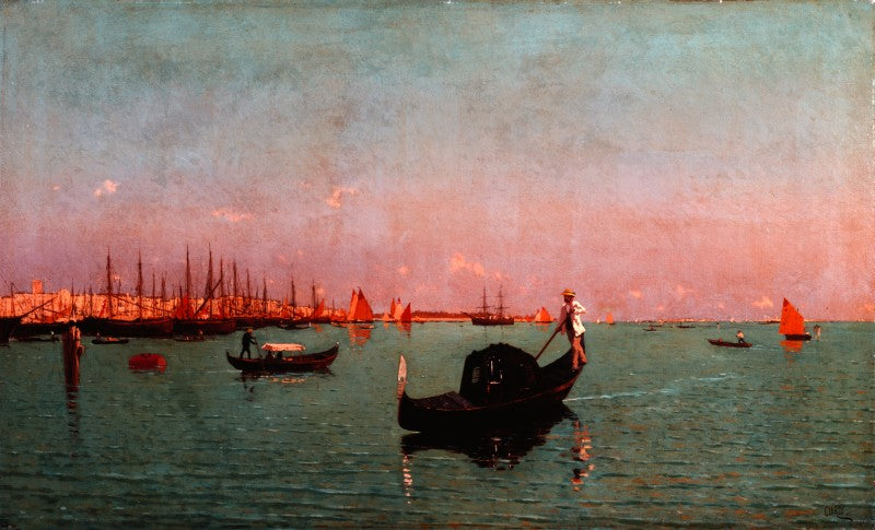 Gondola in the Venetian Lagoon, vintage artwork by Guglielmo Ciardi, 12x8" (A4) Poster