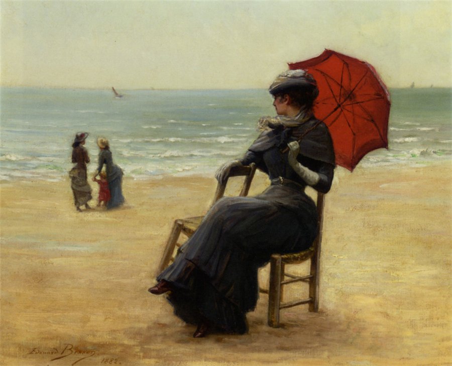 Sitting by the Sea, vintage artwork by Edouard Bisson, 12x8" (A4) Poster