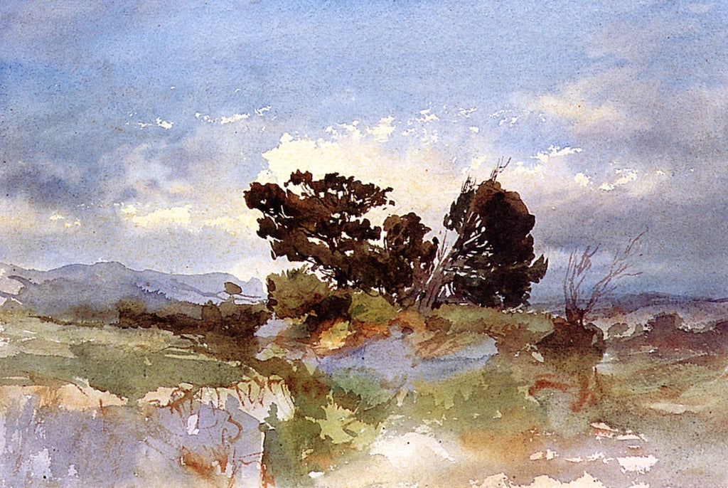 Environs de Marseille, arbres dans un paysage, vintage artwork by Felix-Francois-Georges-Philbert Ziem, 12x8" (A4) Poster