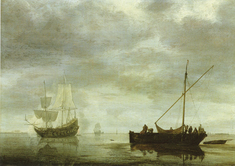 Frigate Giving a Salute, vintage artwork by Simon de Vlieger, 12x8" (A4) Poster