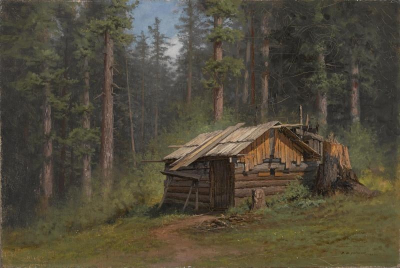 Charcoal Burner's Cabin, vintage artwork by Raymond Dabb Yelland, 12x8" (A4) Poster