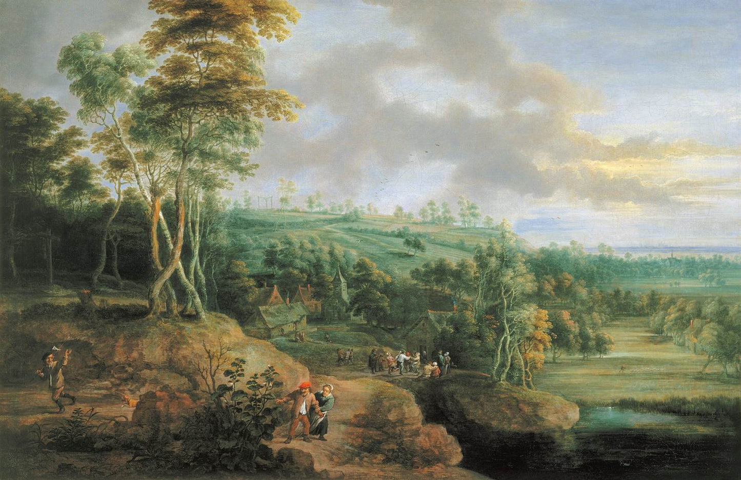 Landscape with Village Feast, vintage artwork by Lucas van Uden, 12x8" (A4) Poster