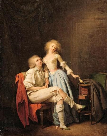 L'oiseau prive (The Couple with the Bird), vintage artwork by Louis-Leopold Boilly, 12x8" (A4) Poster