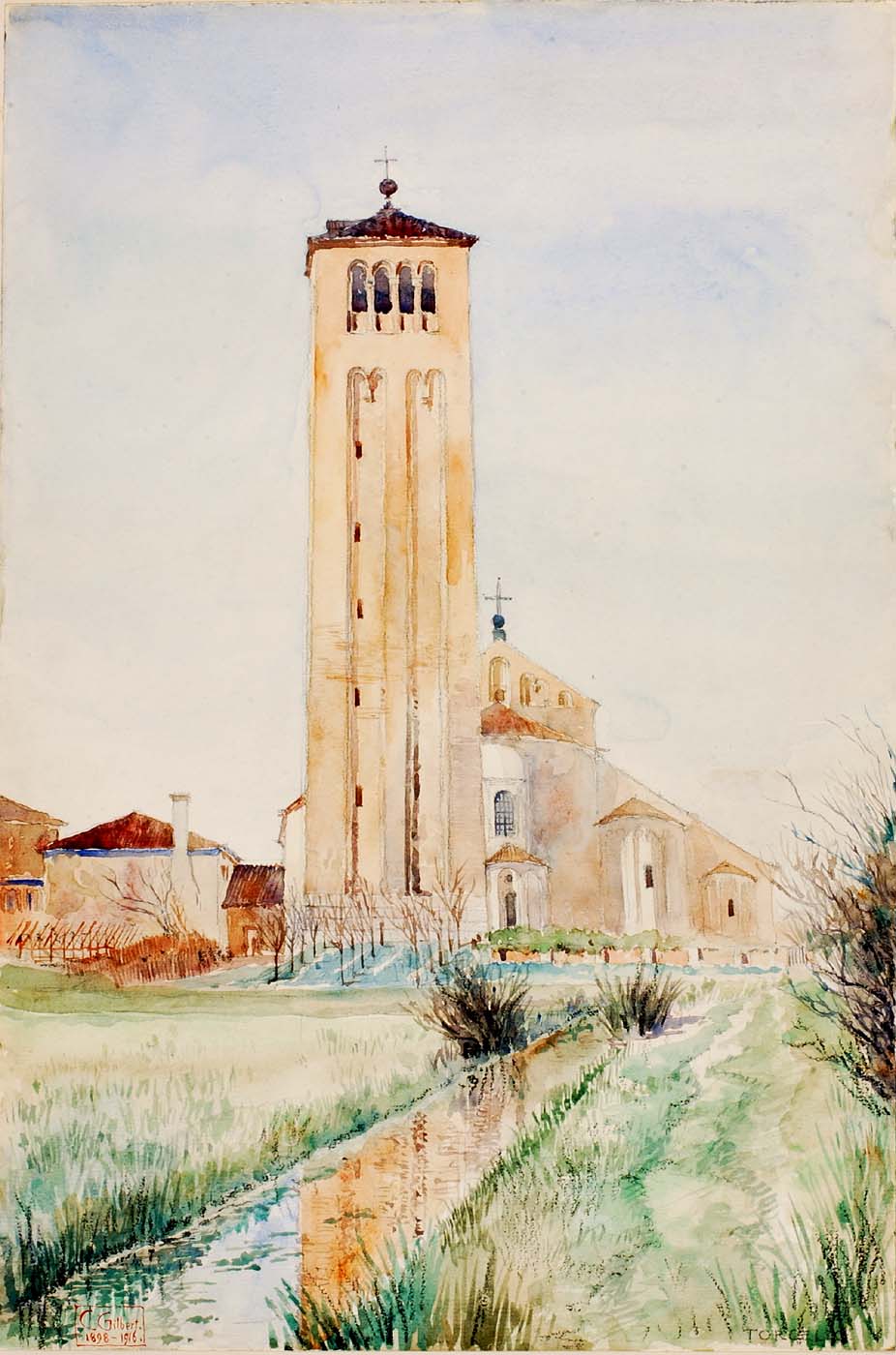 The Tower, Cathedral of Torcello, vintage artwork by Cass Gilbert, 12x8" (A4) Poster